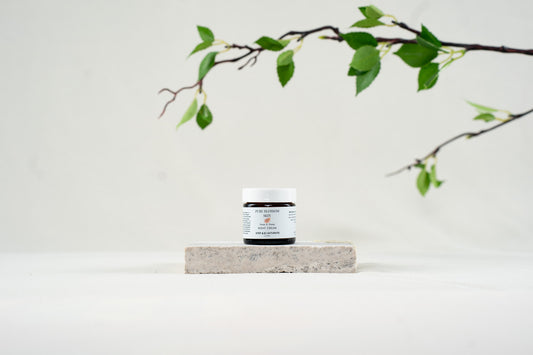 1oz amber glass jar with white lid of Deep & Sleep NIGHT CREAM | Pure Blossom Skin
